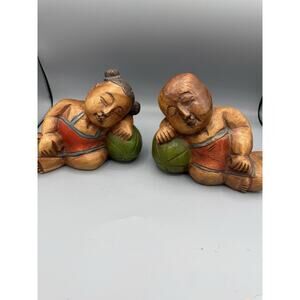 Wooden Carved Chinese Buddhas Statues Vintage Sleeping Budda Statues